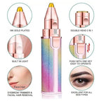 Trendas facial hair remover with 18k gold plated head, buil-in light, and push-out switch for easy operation