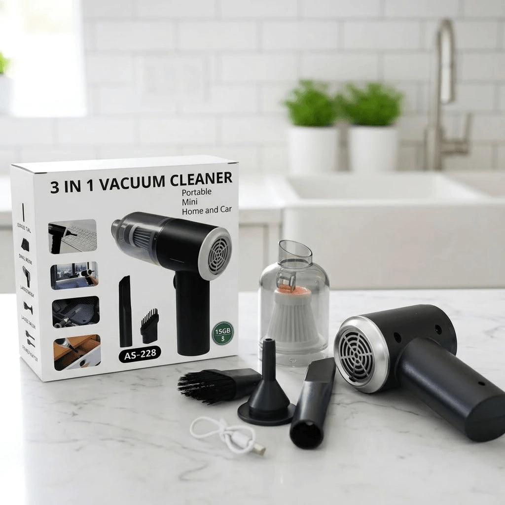3-in-1 Portable Rechargeable Mini Vacuum Cleaner for Car and Home - AS-228 Model