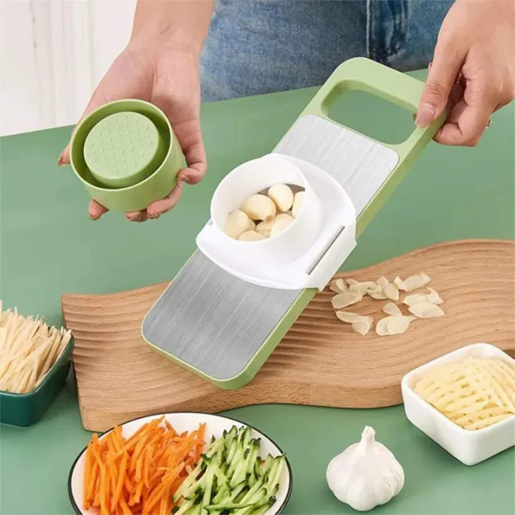 5-in-1 Thickened Stainless Steel Vegetable Cutter Set with 5 Replacement Blades and Safety Hand Guard for Slicing and Grating - Trend Us Store