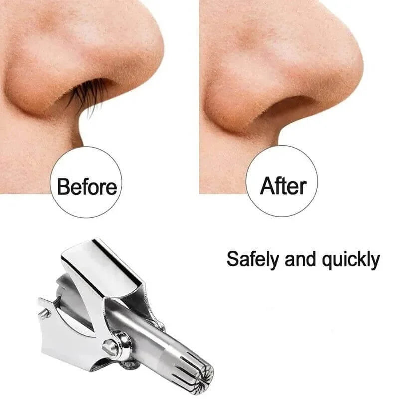 Before and after results of using our safe and quick stainless steel manual nose hair trimmer