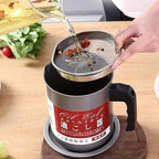 Fryer Oil Filter Pot filtering oil and food particles through stainless steel strainer mesh