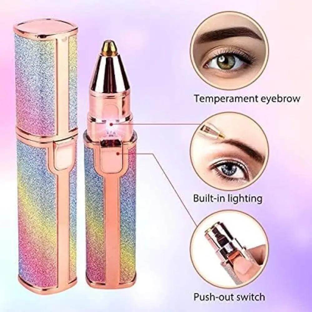 Close-up of Trendas facial hair remover, highlighting the built-in LED light feature for precise trimming.