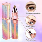 Close-up of Trendas facial hair remover, highlighting the built-in LED light feature for precise trimming.