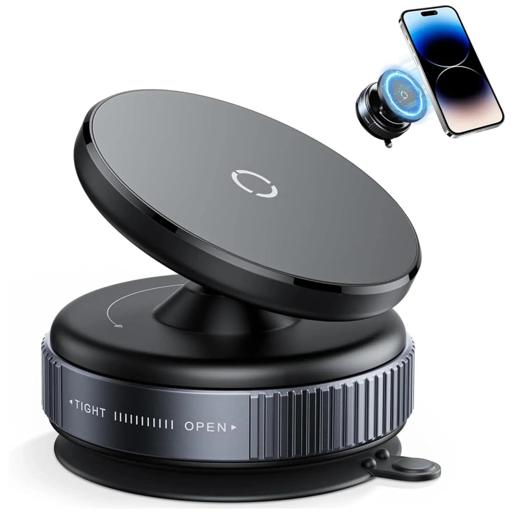 Magnetic Car Phone Holder mounted on dashboard with smartphone