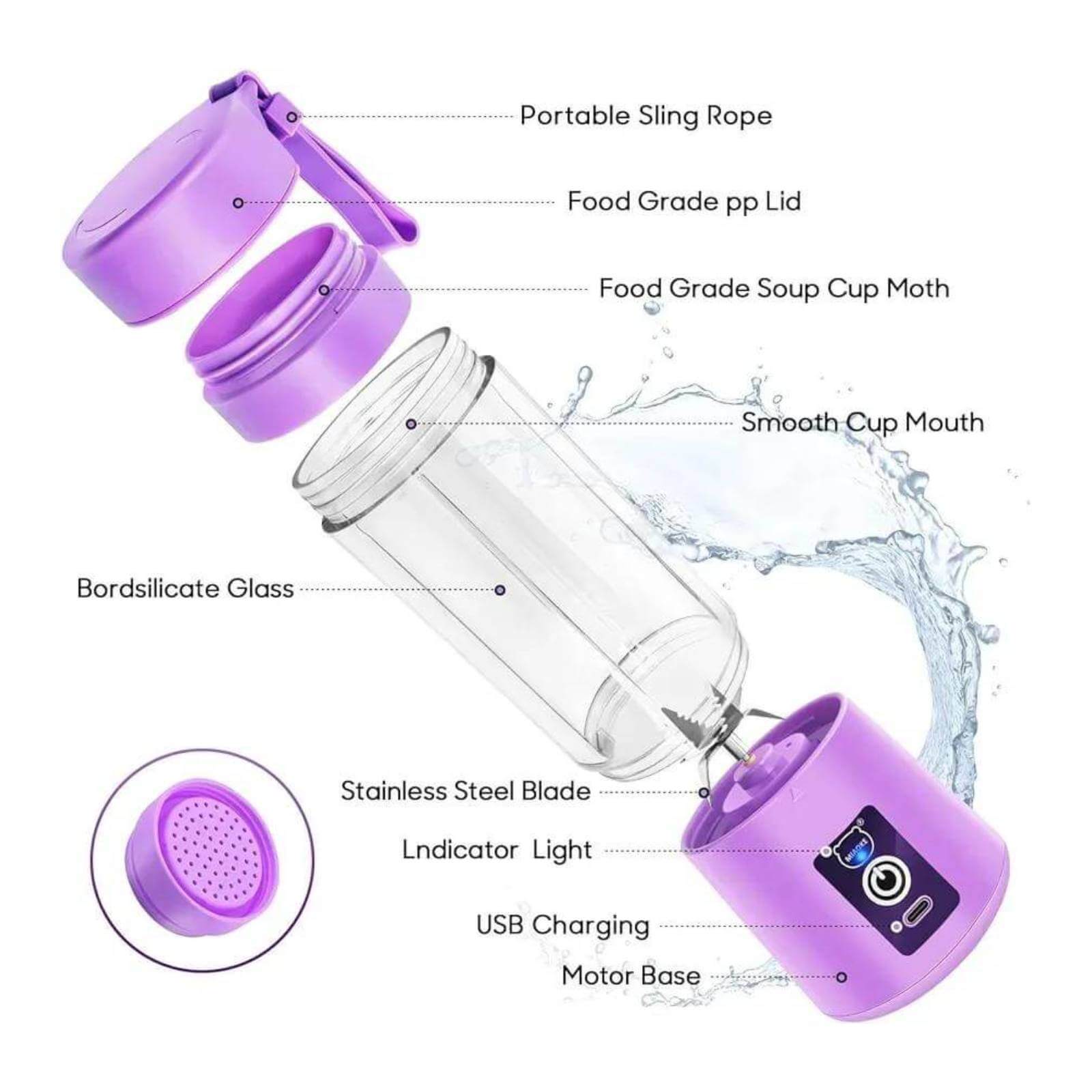 Portable blender bottle for smoothies and shakes