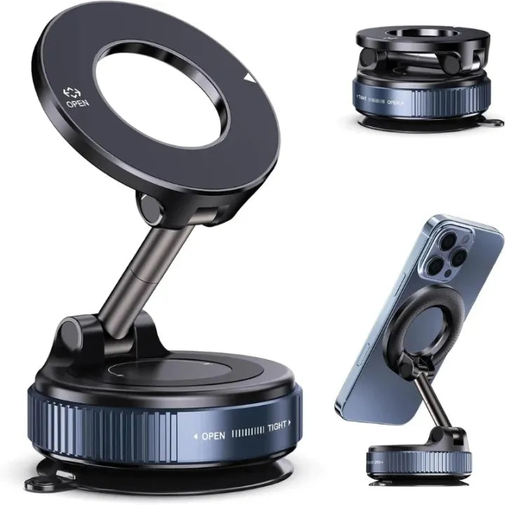 Universal magnetic phone holder for car windshield, glass, and desk